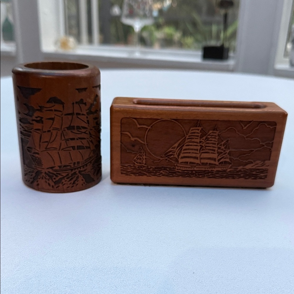 Lasercraft Nautical Walnut Wooden Carved Pen & Note Set